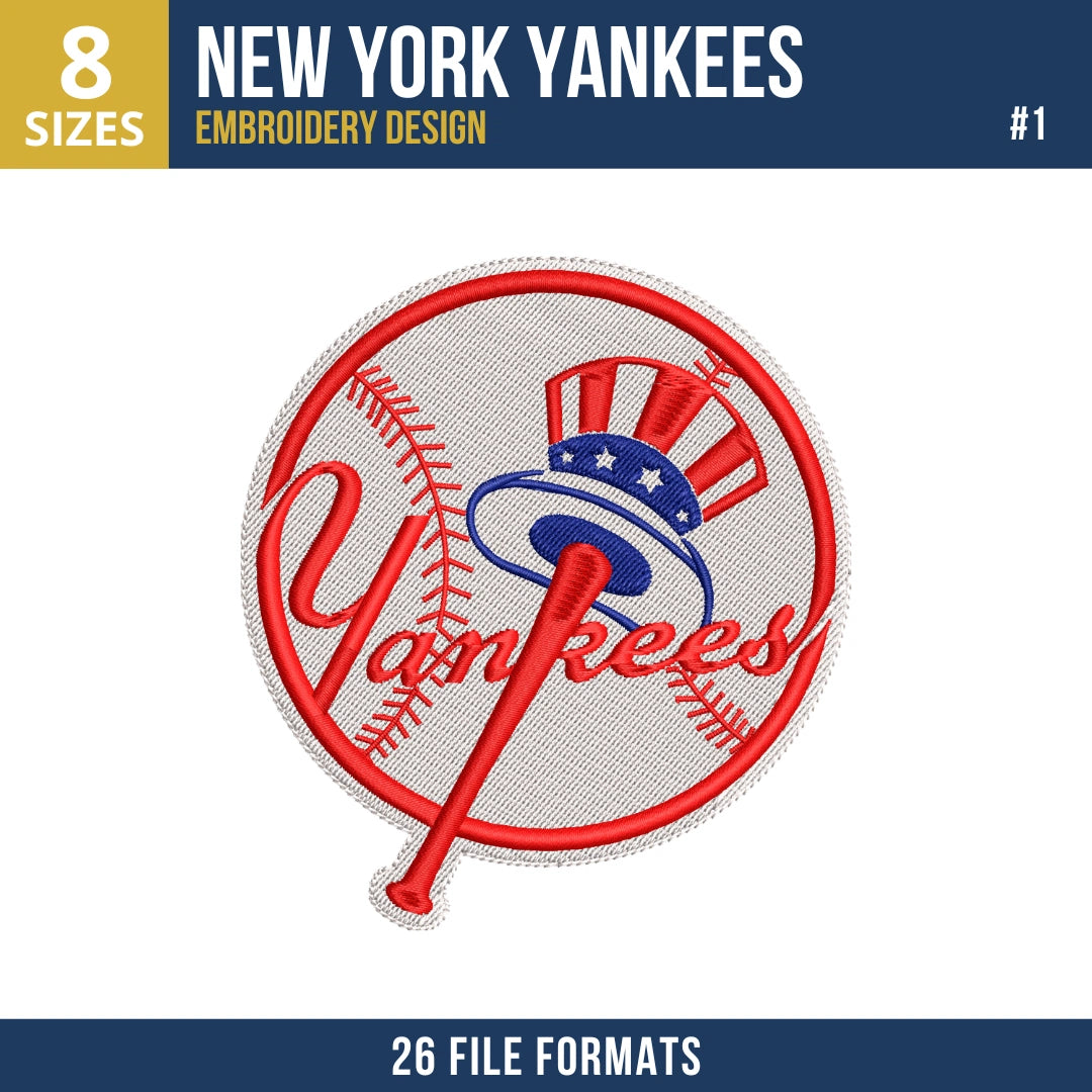 New York Yankees Embroidery Design Bundle – 7 MLB Designs, 26 Formats