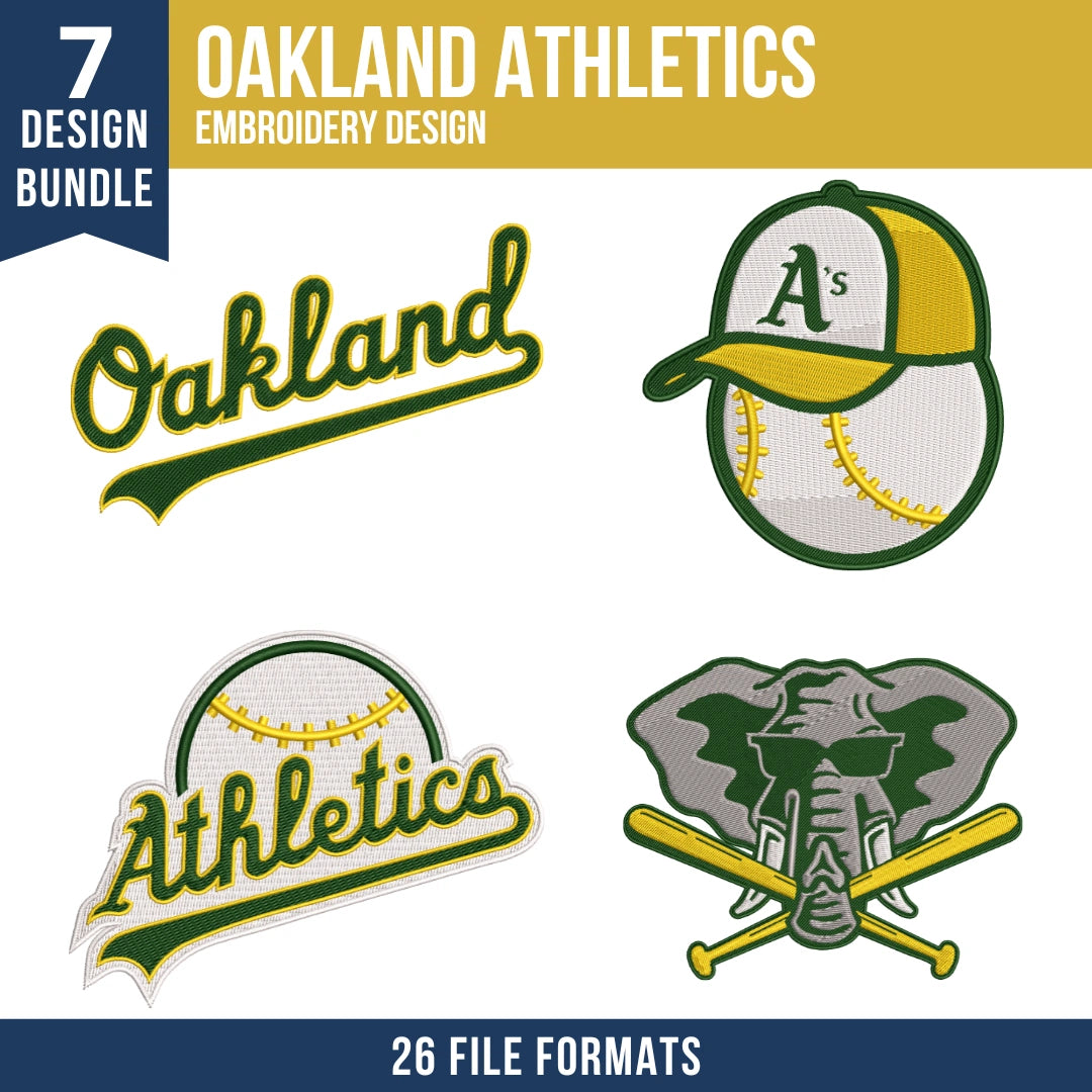 Oakland Athletics Embroidery Bundle – 7 Designs, 26 Formats