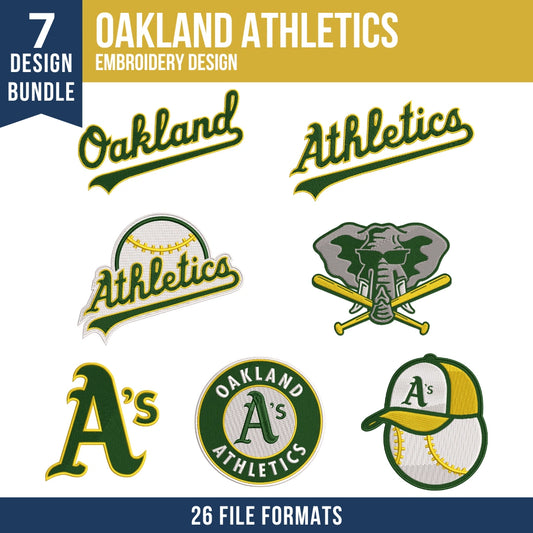 Oakland Athletics Embroidery Bundle – 7 Designs, 26 Formats