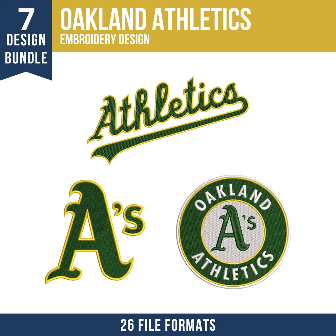 Oakland Athletics Embroidery Bundle – 7 Designs, 26 Formats