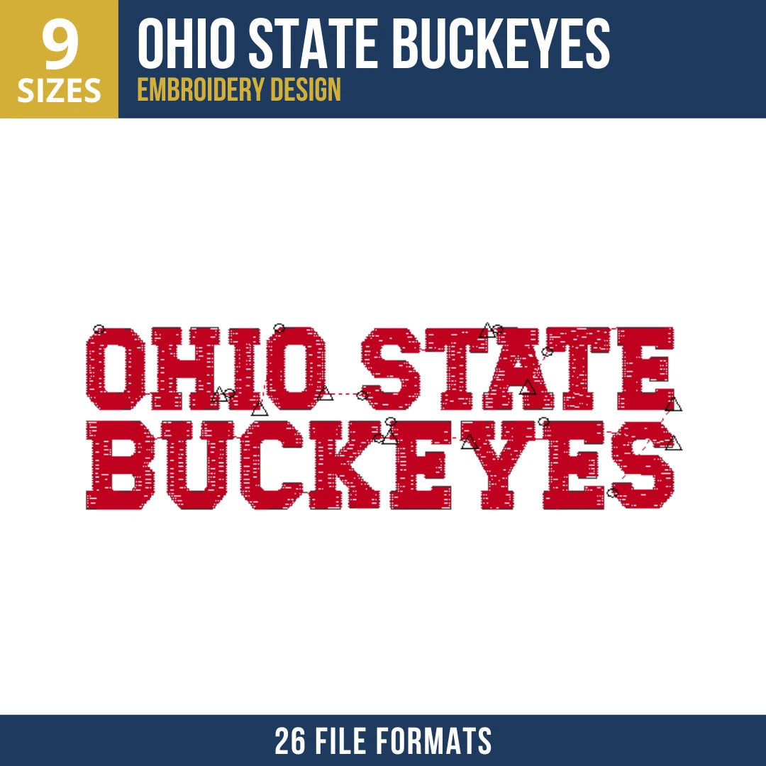 Ohio State Buckeyes Stacked Wordmark Embroidery Design