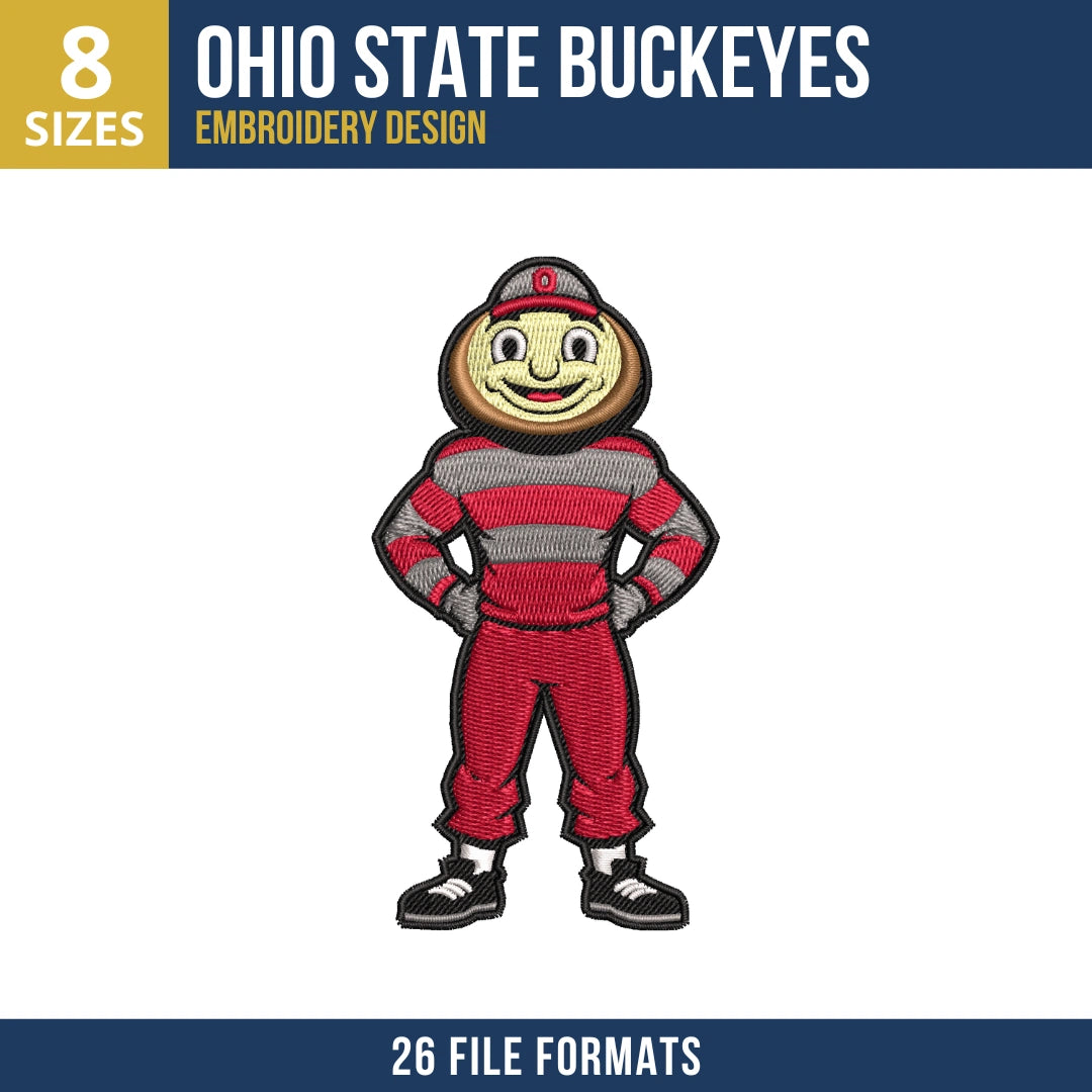 Ohio State Buckeyes Brutus Full Body Mascot Embroidery Design
