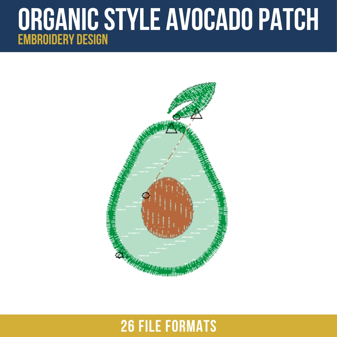 Organic Style Avocado Patch Embroidery Design