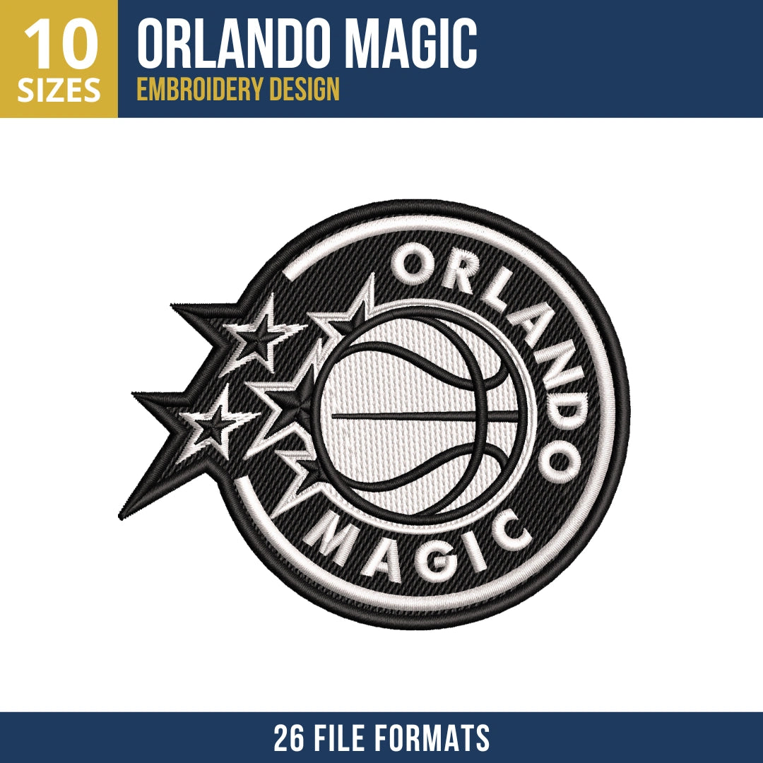 Black and White Orlando Magic Star Badge Basketball Embroidery Design