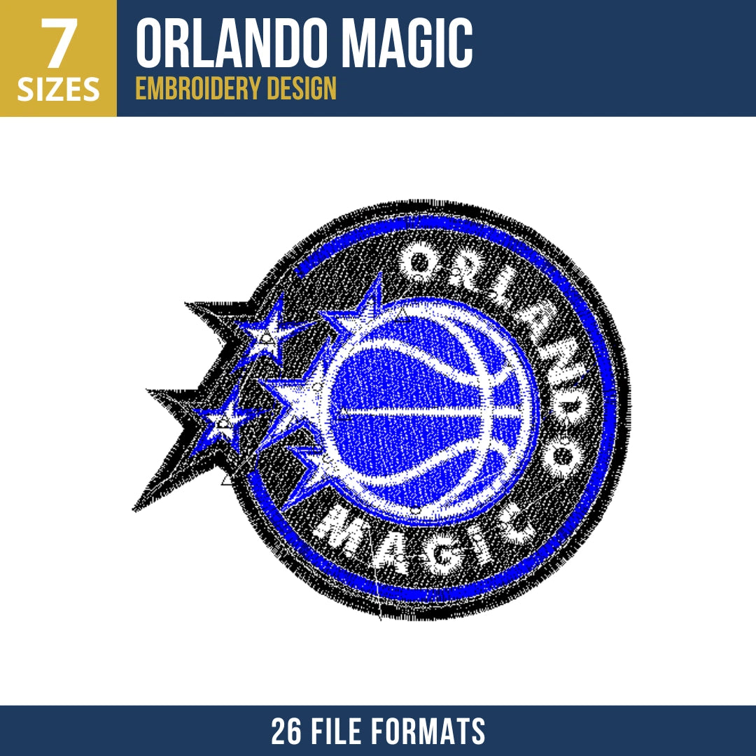 Orlando Magic Blue Star Badge Basketball Embroidery Design