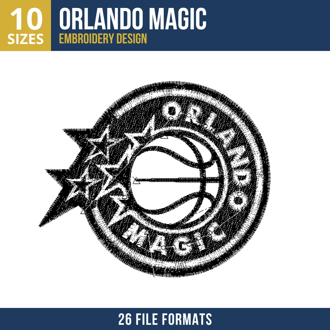 Black and White Orlando Magic Star Badge Basketball Embroidery Design