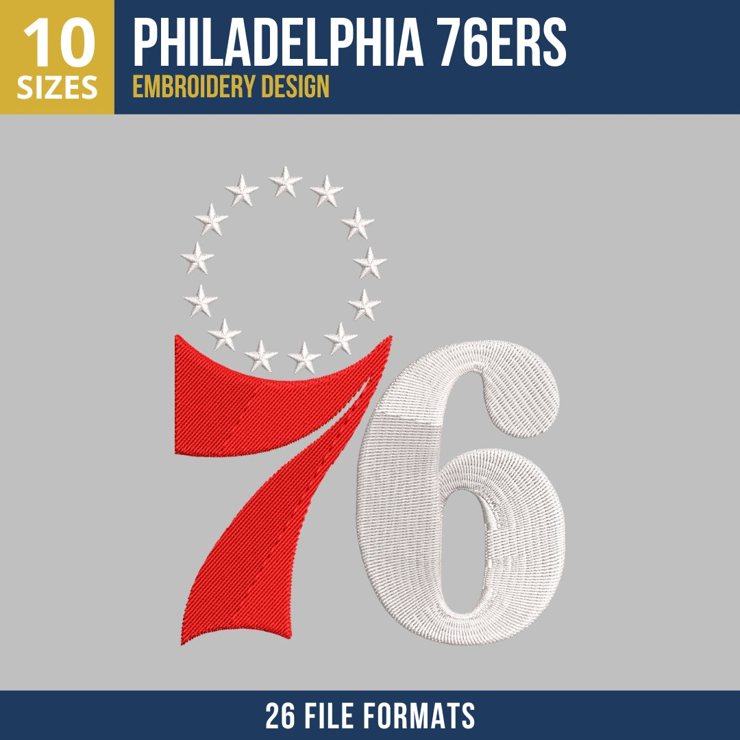 Philadelphia 76ers Star Arc Numeral Embroidery Design