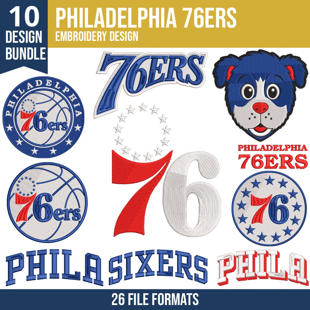 Philadelphia 76ers Embroidery Bundle | 10 Designs