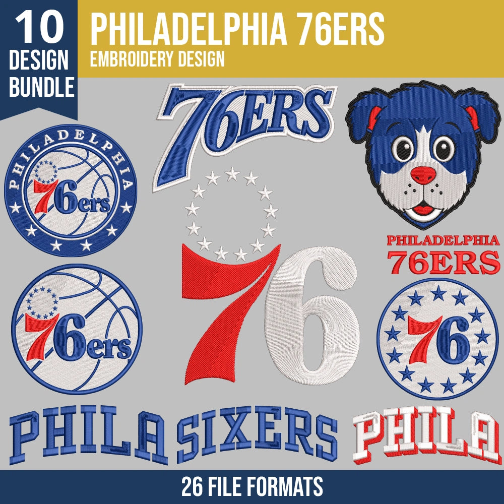 Philadelphia 76ers Embroidery Bundle | 10 Designs