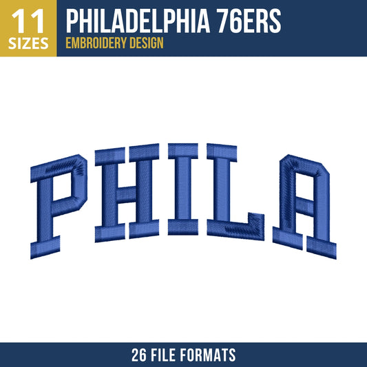 Philadelphia 76ers Phila Wordmark Embroidery Design | 11 Sizes