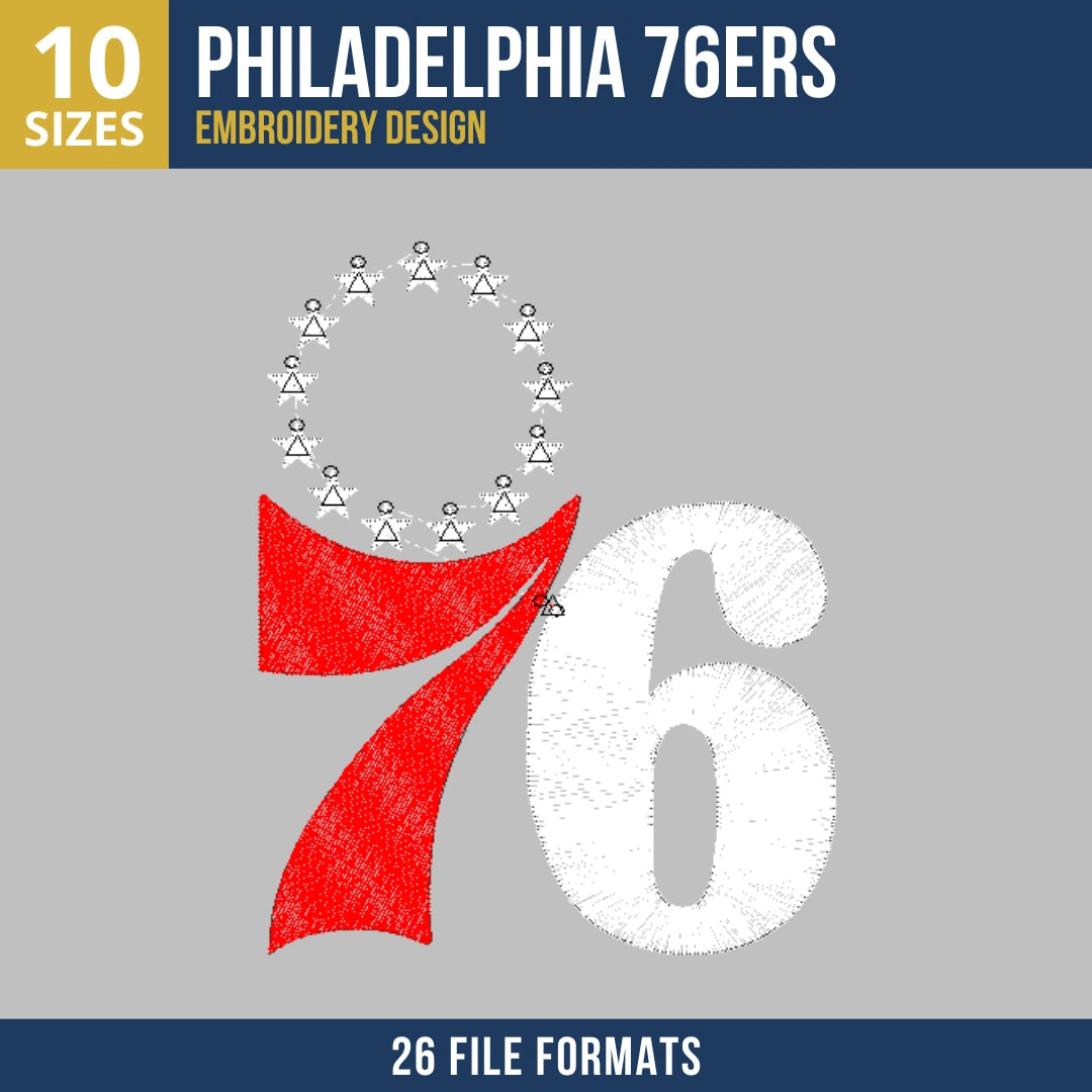 Philadelphia 76ers Star Arc Numeral Embroidery Design
