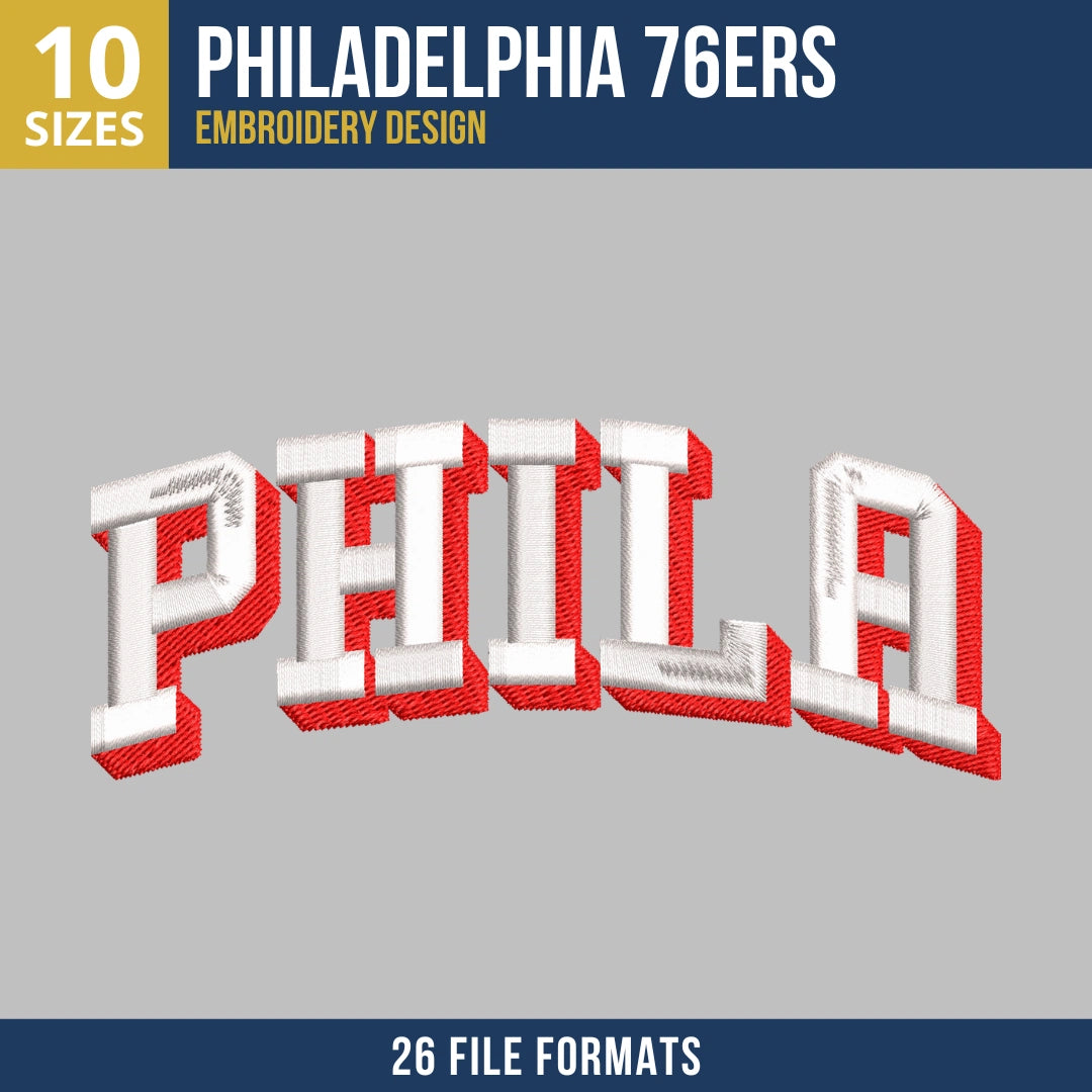 Philadelphia 76ers Dimensional Phila Embroidery Design | 10 Sizes