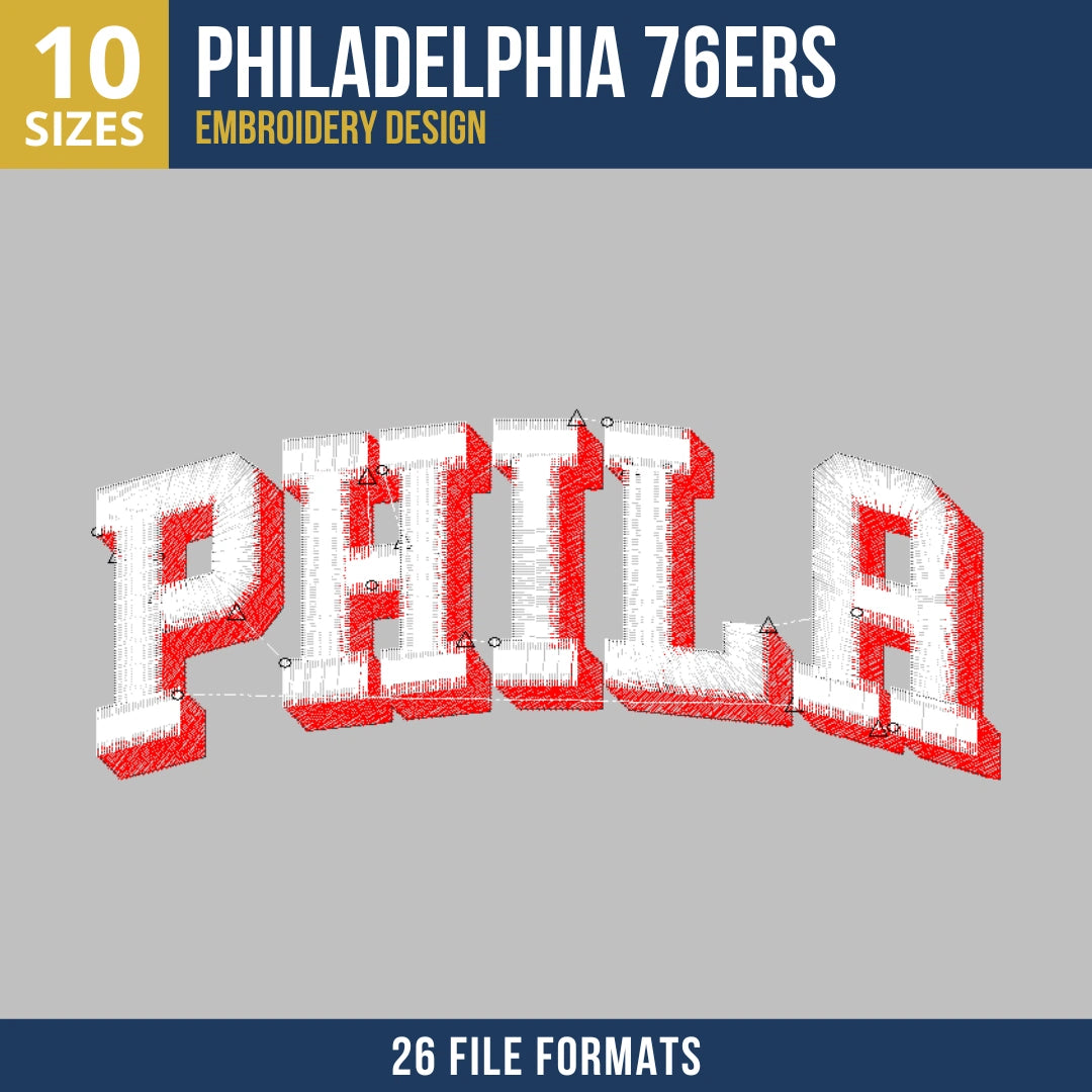 Philadelphia 76ers Dimensional Phila Embroidery Design | 10 Sizes