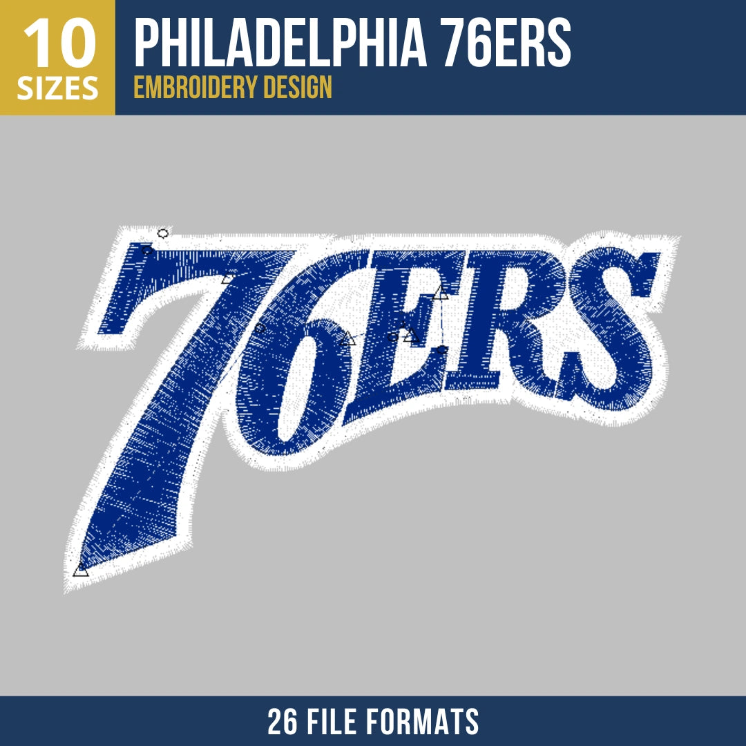 Philadelphia 76ers Dynamic Wordmark Embroidery Design | 10 Sizes