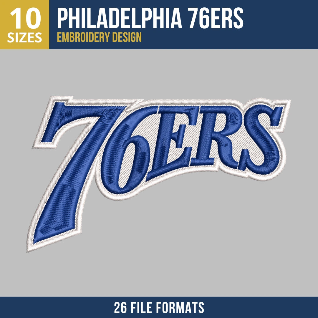 Philadelphia 76ers Dynamic Wordmark Embroidery Design | 10 Sizes