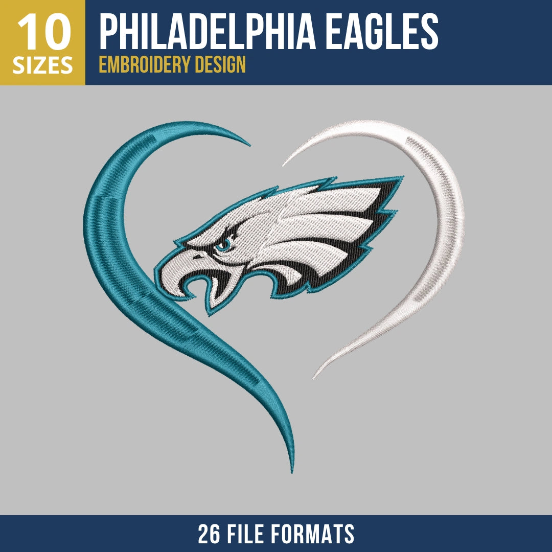 Philadelphia Eagles Heart Embroidery Design