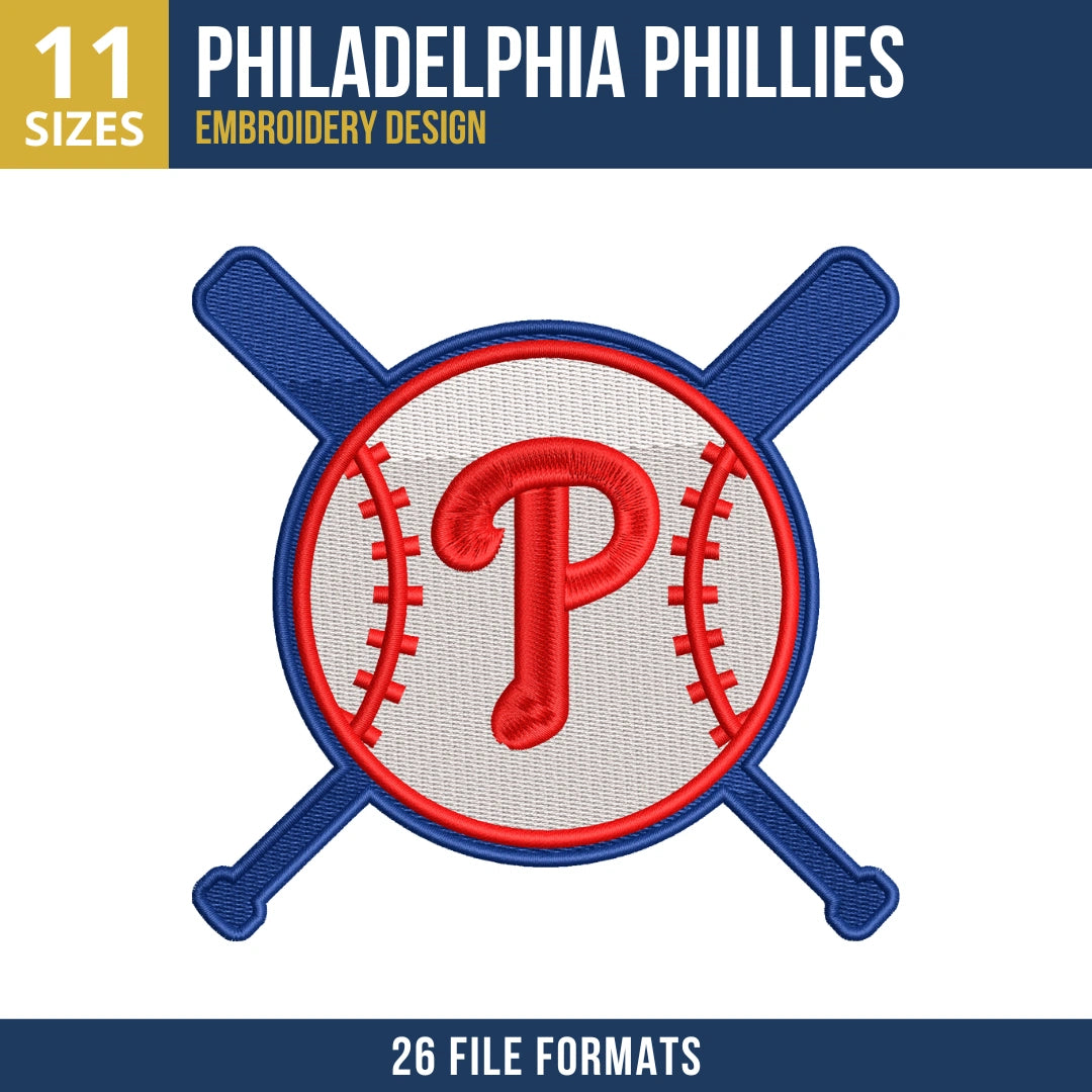 Philadelphia Phillies Crossed Bats P Monogram Embroidery Design