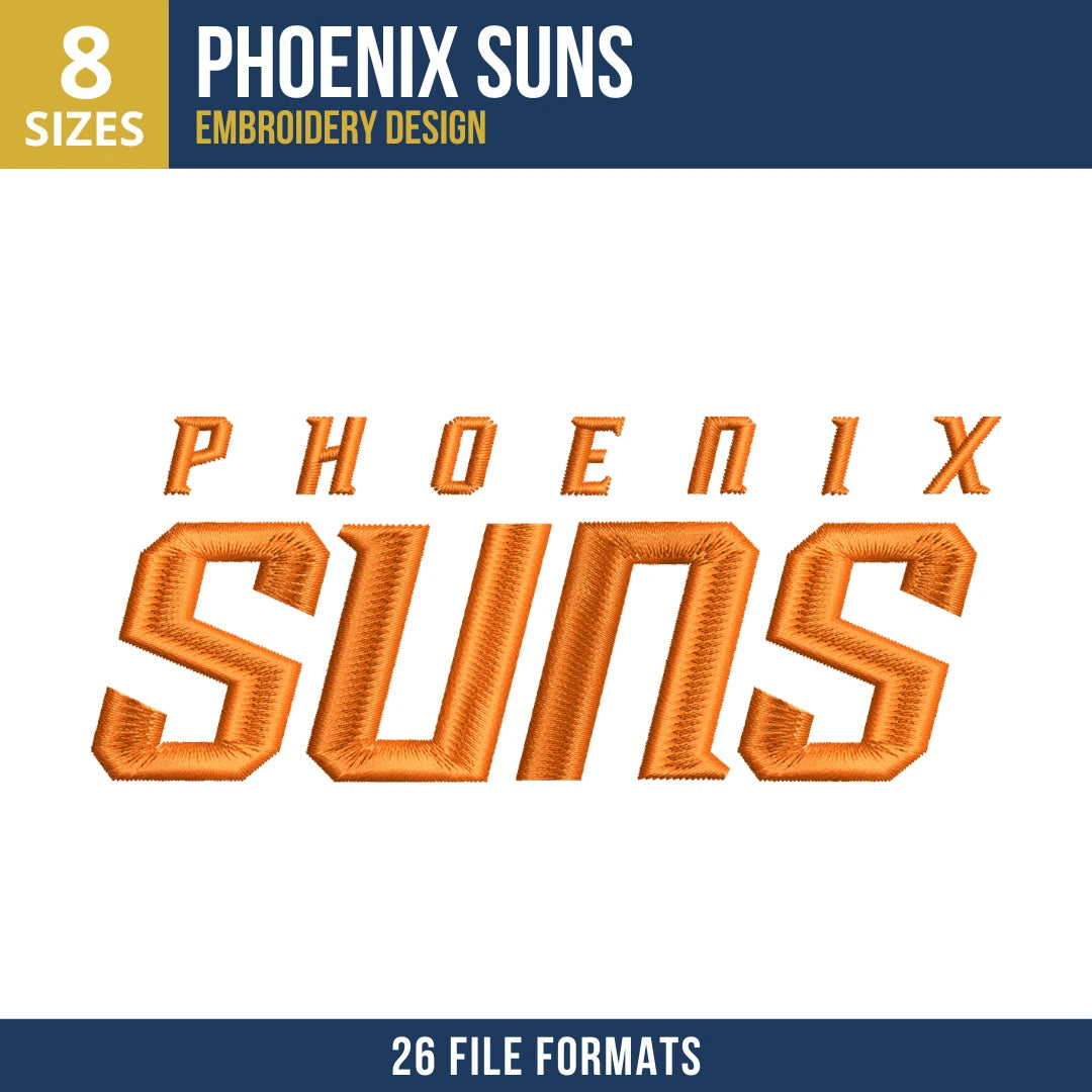 Phoenix Suns Stacked Wordmark Embroidery Design | 8 Sizes