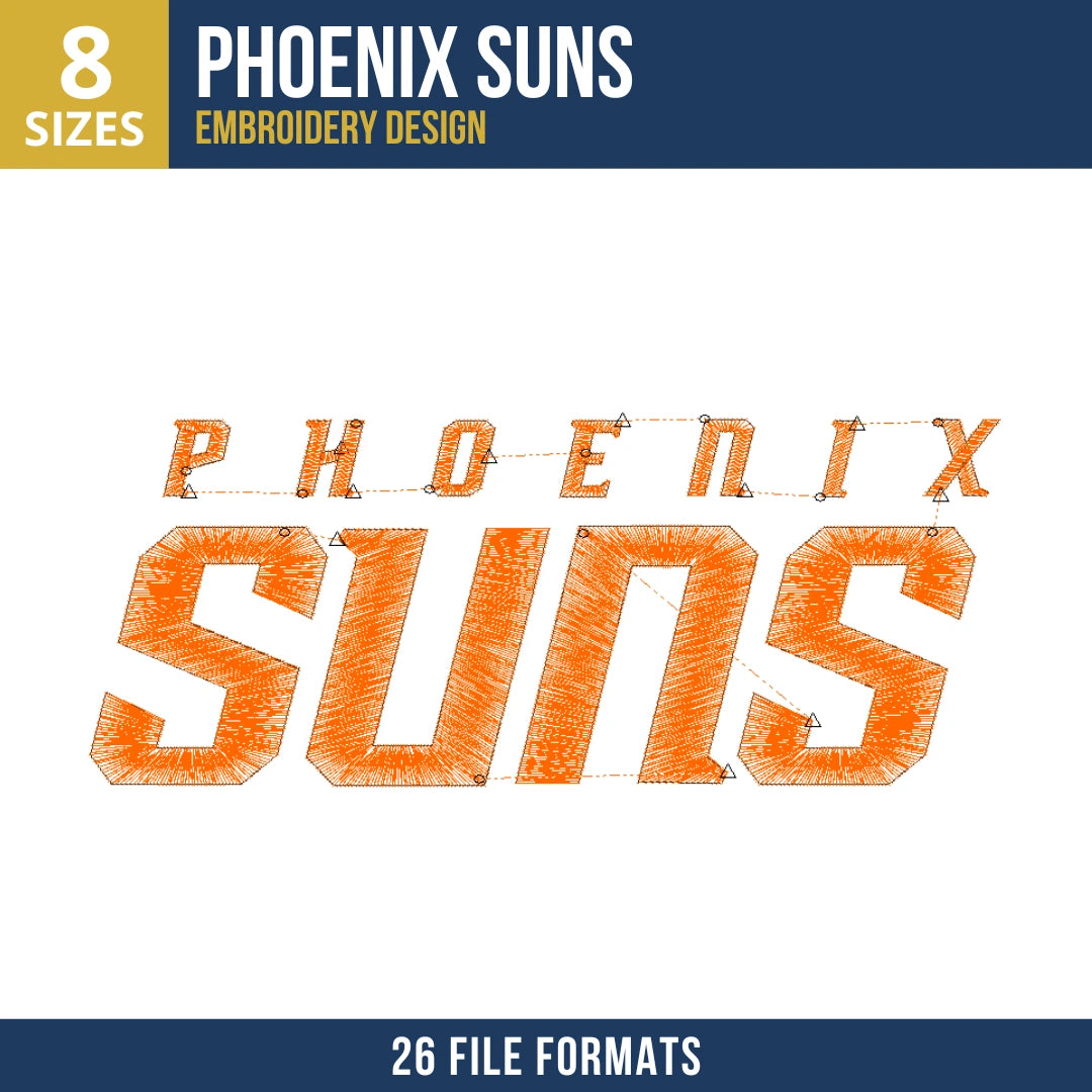 Phoenix Suns Stacked Wordmark Embroidery Design | 8 Sizes