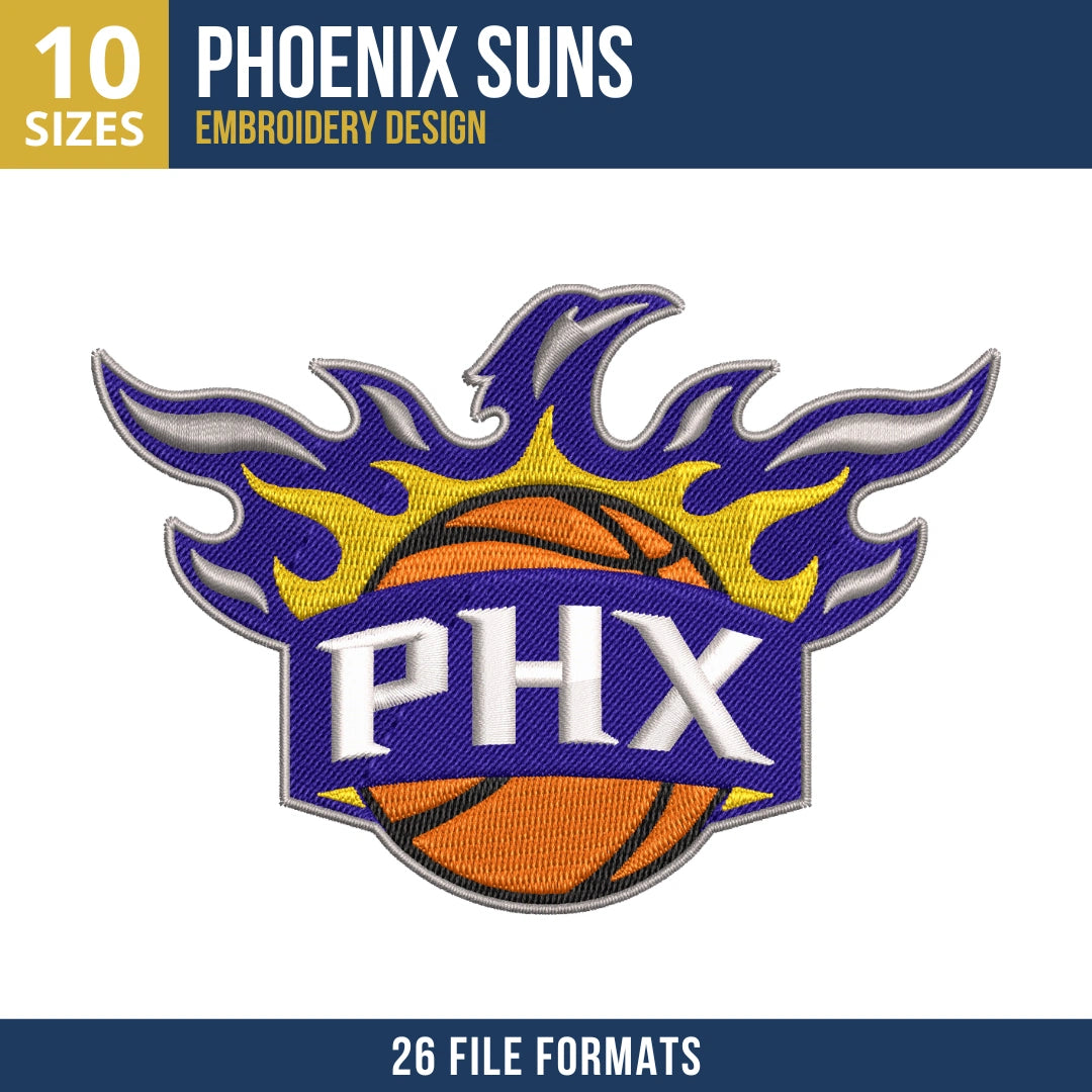 Phoenix Suns Full Primary Logo Embroidery Design | 10 Sizes