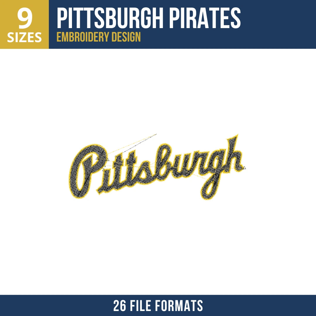 Pittsburgh Pirates Wordmark Script Embroidery Design