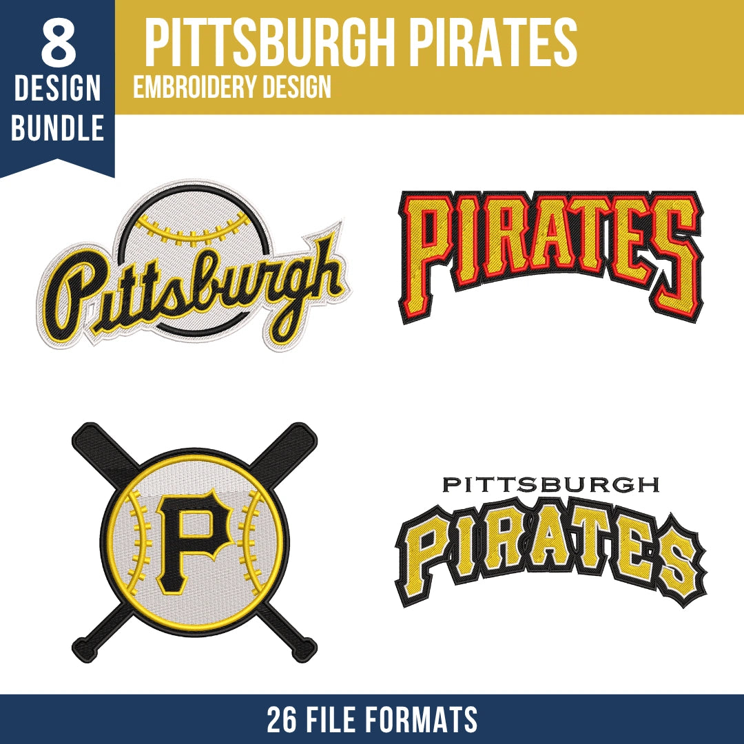 Pittsburgh Pirates Embroidery Bundle – 8 Designs, 26 Formats