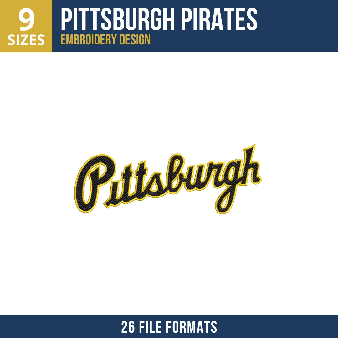 Pittsburgh Pirates Wordmark Script Embroidery Design