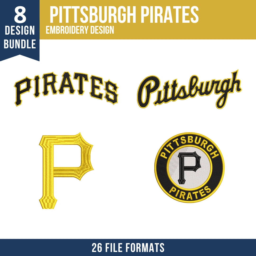 Pittsburgh Pirates Embroidery Bundle – 8 Designs, 26 Formats