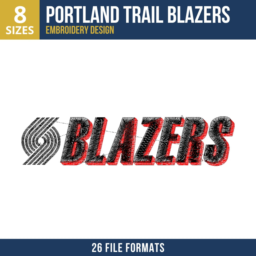 Portland Trail Blazers Dimensional Wordmark Embroidery Design