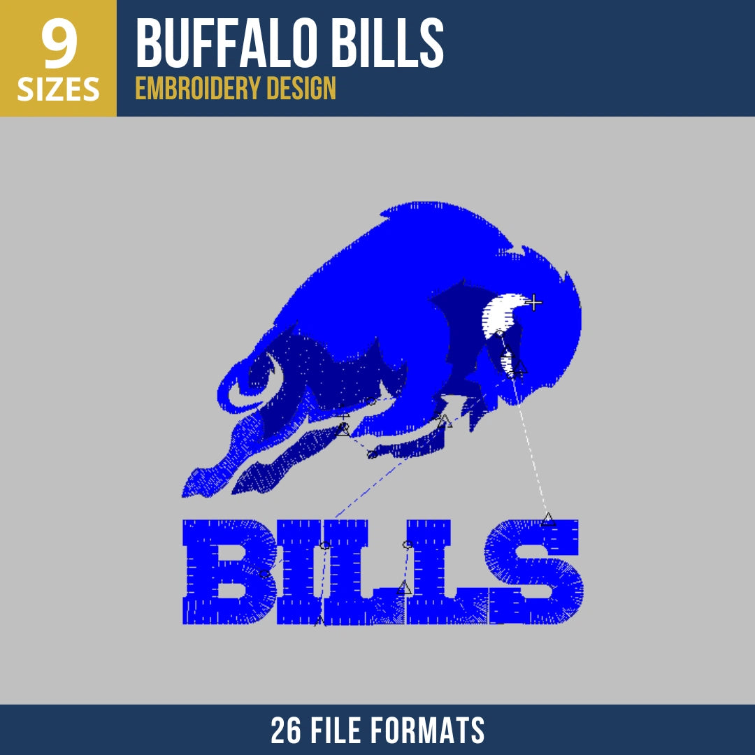 Buffalo Bills Charging Buffalo Embroidery Design with Bold Text