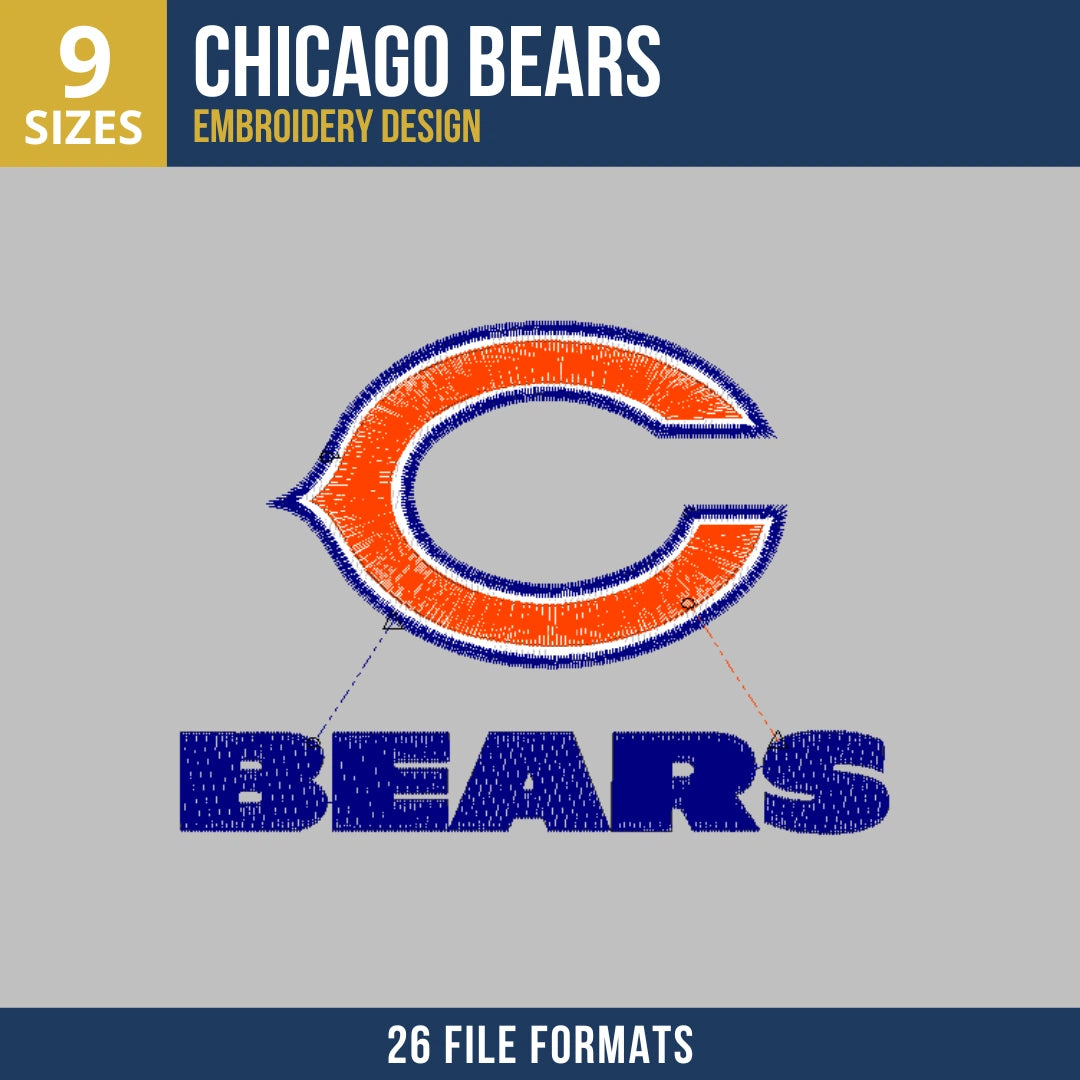 Chicago Bears C Logo and Wordmark Embroidery Design