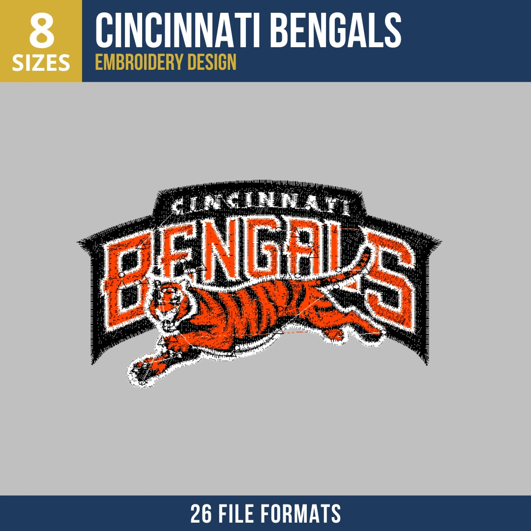 Cincinnati Bengals Leaping Tiger Wordmark Embroidery Design