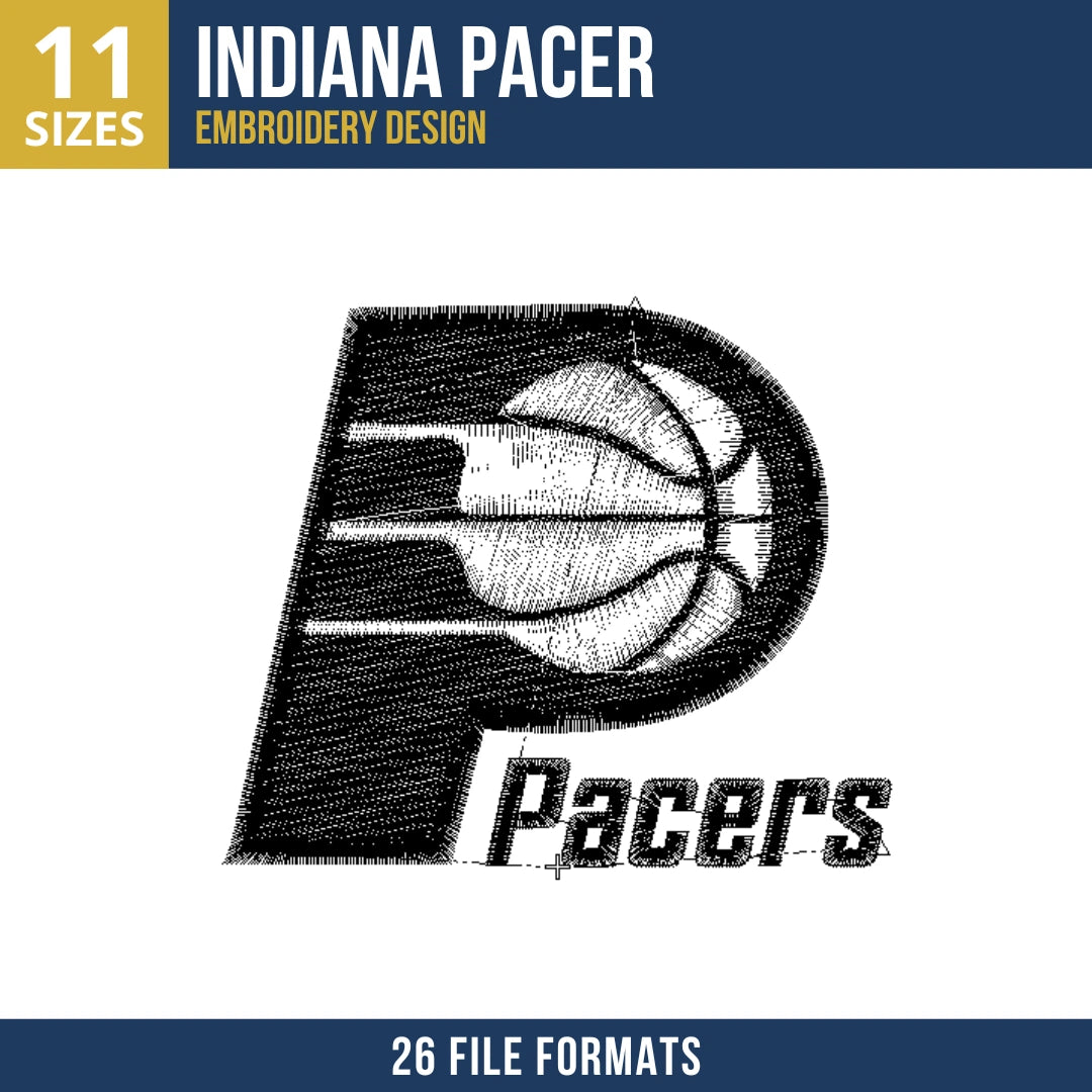 Black and White Indiana Pacers P Logo Basketball Embroidery Design