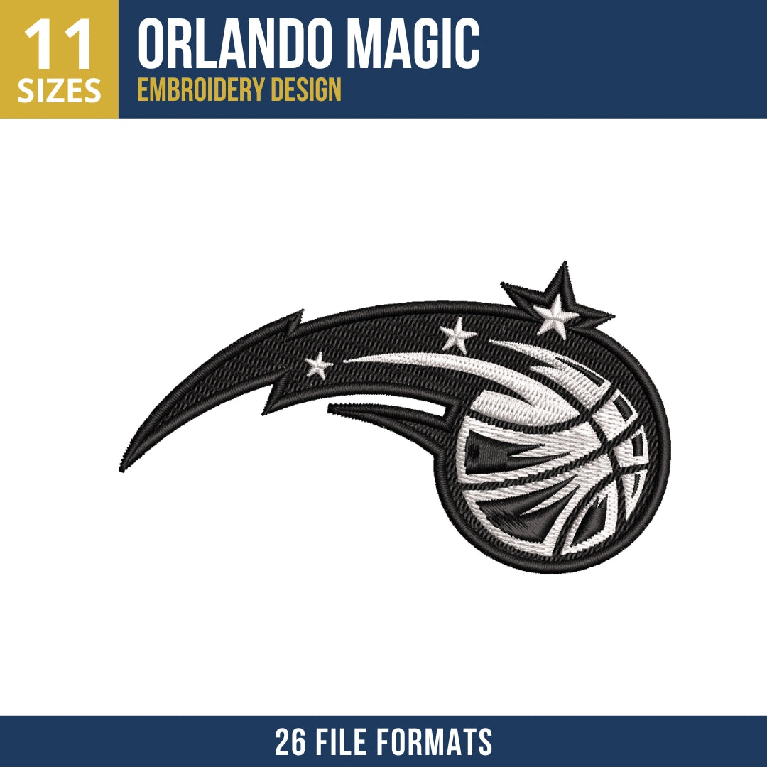 Black and white Orlando Magic Shooting Star Basketball Logo Embroidery Design