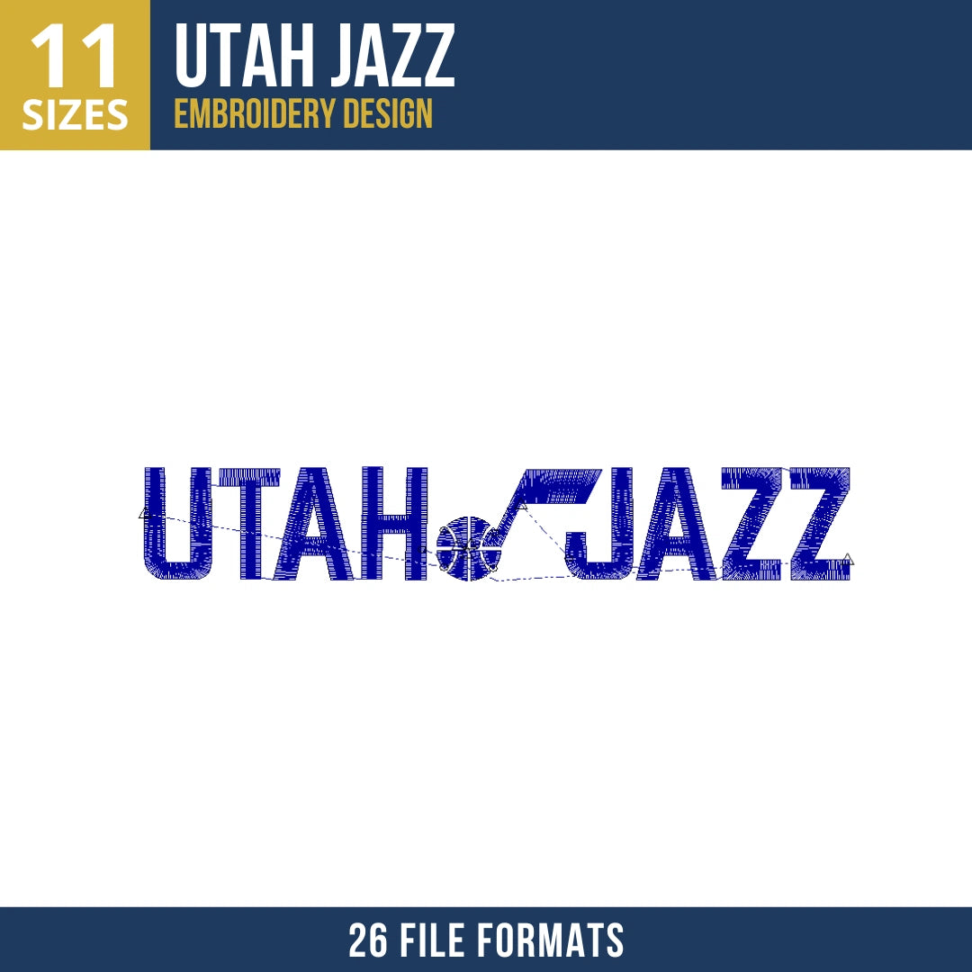 Utah Jazz Wordmark with Music Note Basketball Embroidery Design