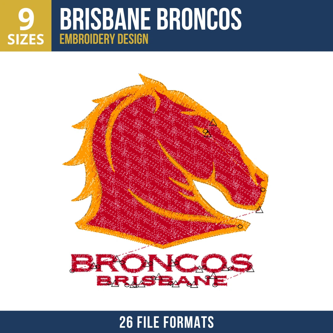 Brisbane Broncos Mascot Wordmark Embroidery Design