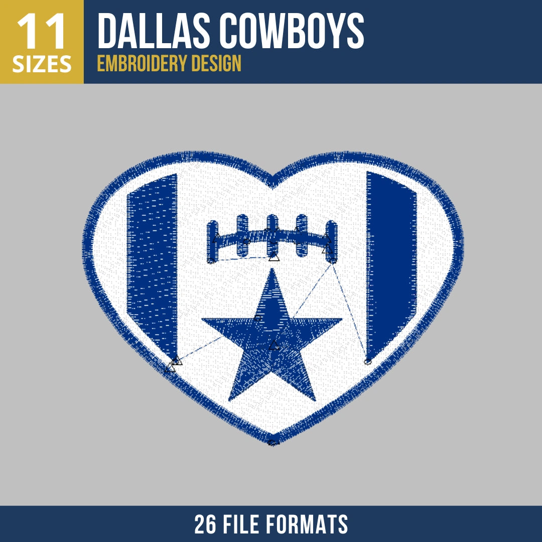 Dallas Cowboys Heart Star Football Embroidery Design