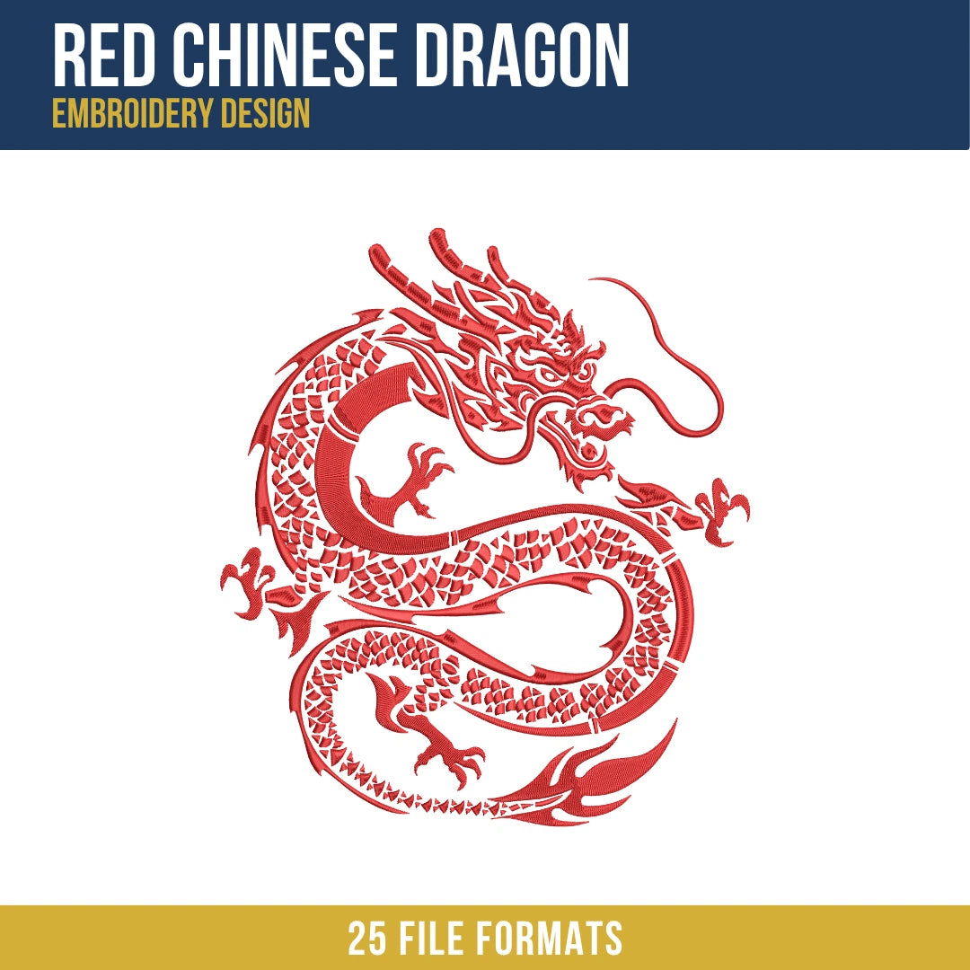 Red Chinese Dragon Embroidery Design 
