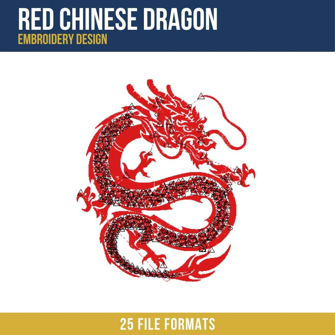 Red Chinese Dragon Embroidery Design 