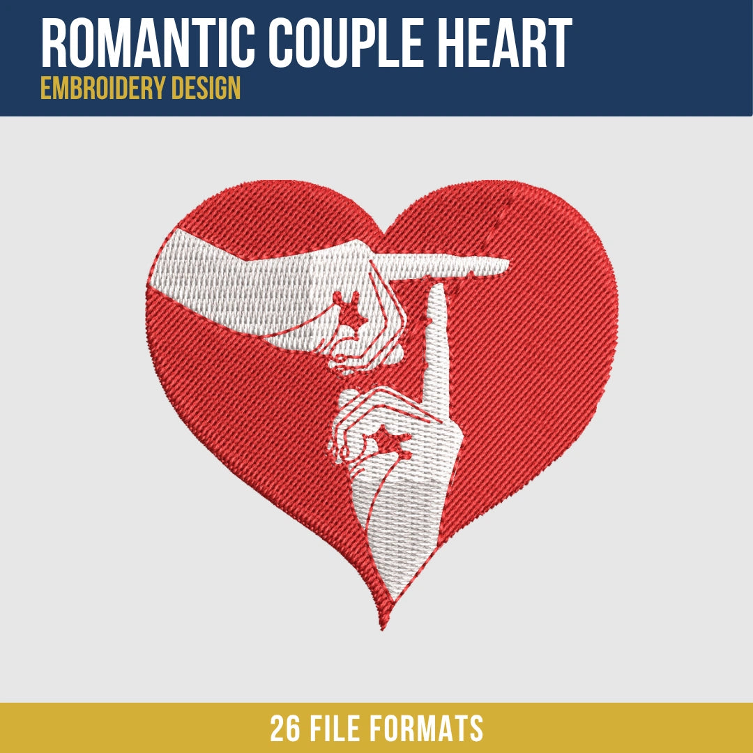 Romantic Couple Heart Embroidery Design