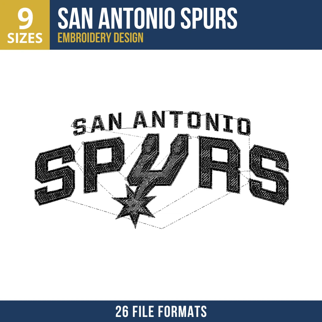 San Antonio Spurs Arched Wordmark Basketball Embroidery Design