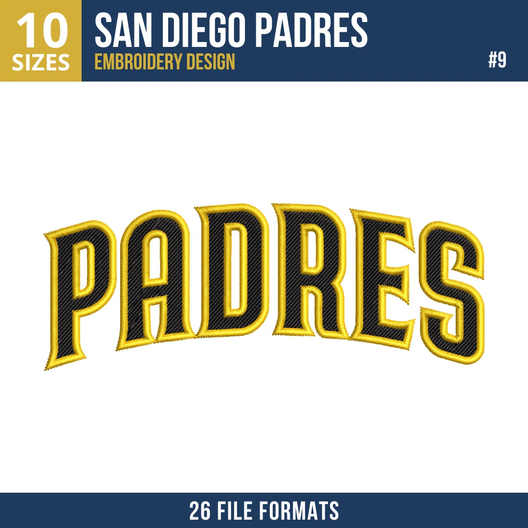 San Diego Padres Embroidery Bundle – 10 Designs, 26 Formats