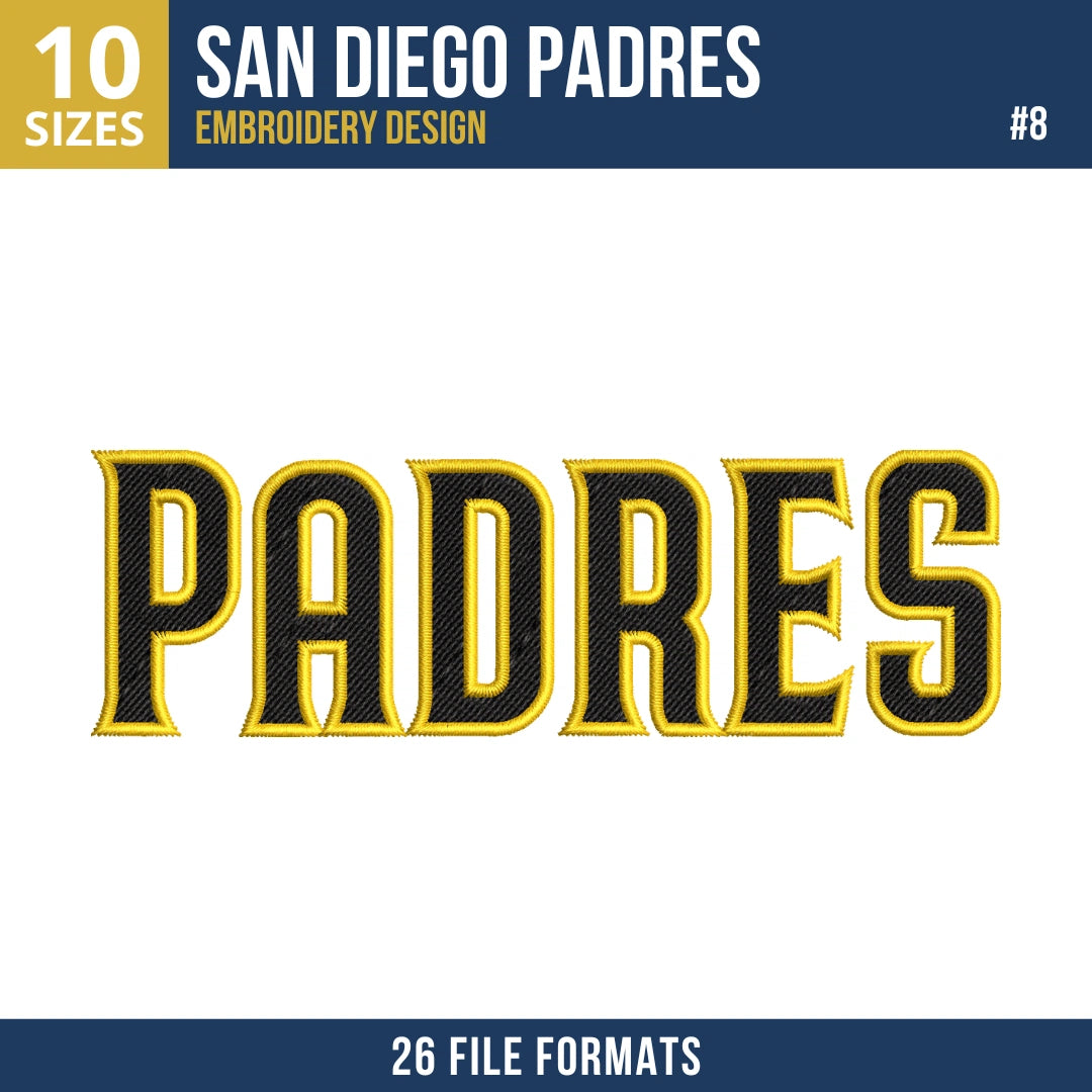 San Diego Padres Embroidery Bundle – 10 Designs, 26 Formats