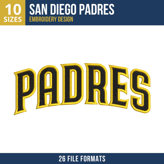 San Diego Padres Arched Wordmark Embroidery Design