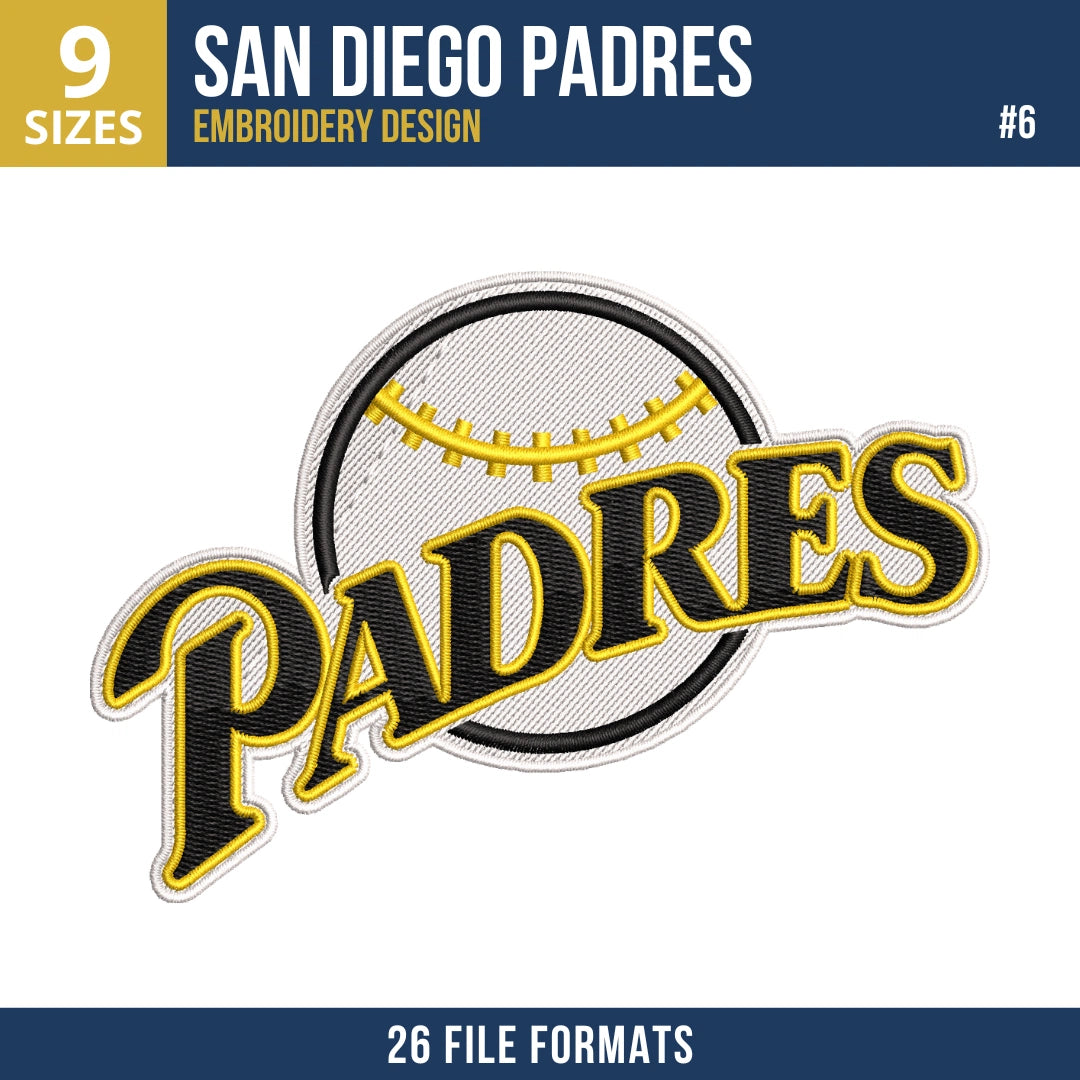 San Diego Padres Embroidery Bundle – 10 Designs, 26 Formats