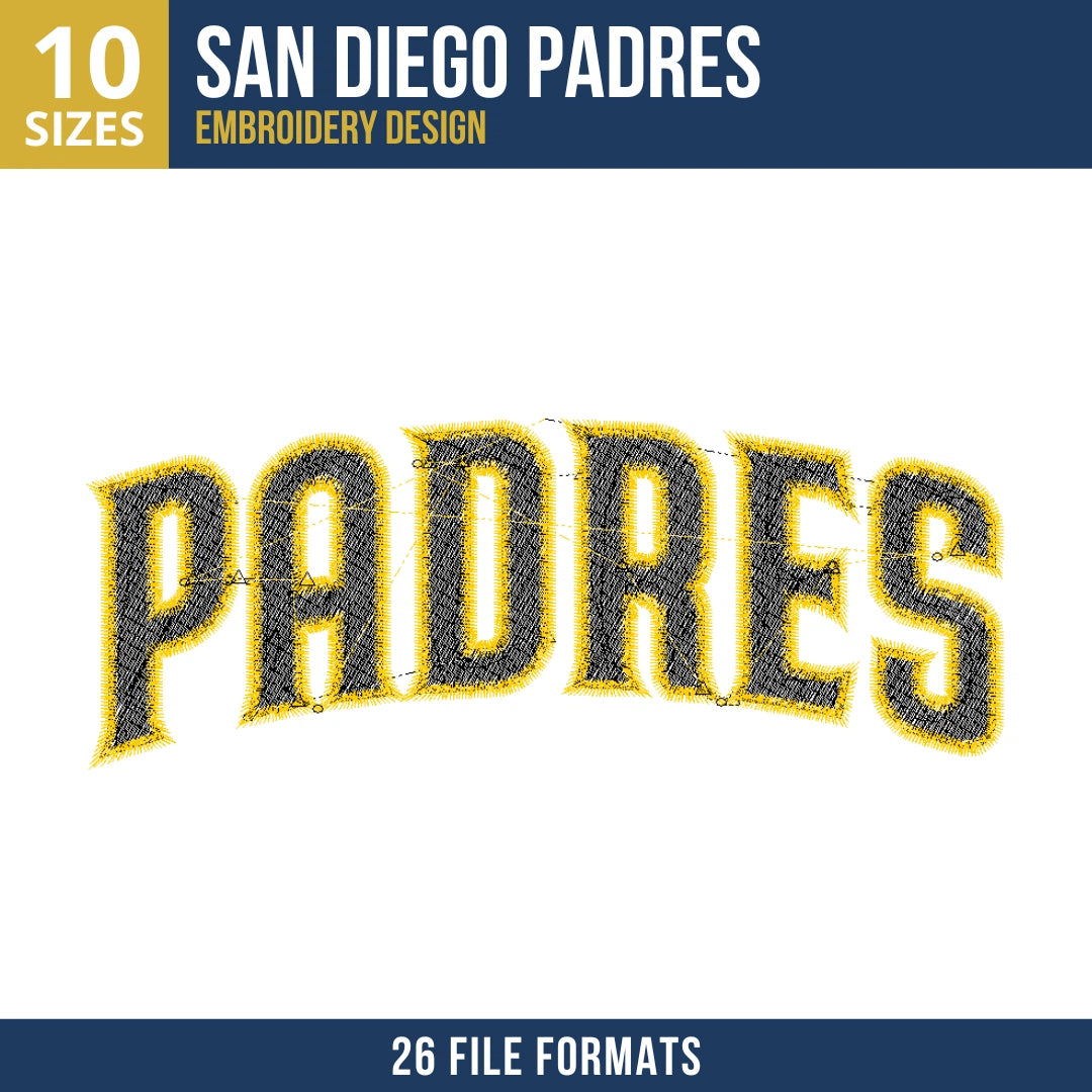 San Diego Padres Arched Wordmark Embroidery Design