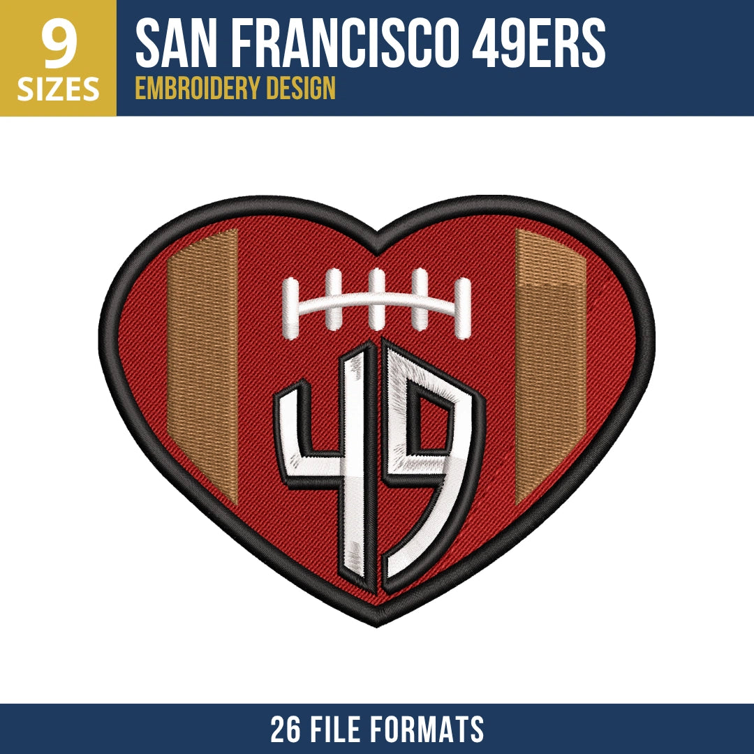 San Francisco 49ers Heart Badge Embroidery Design