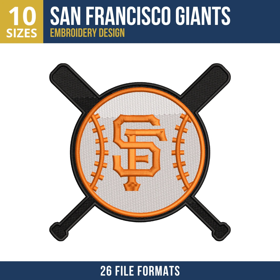 San Francisco Giants Crossed Bats SF Monogram Embroidery Design