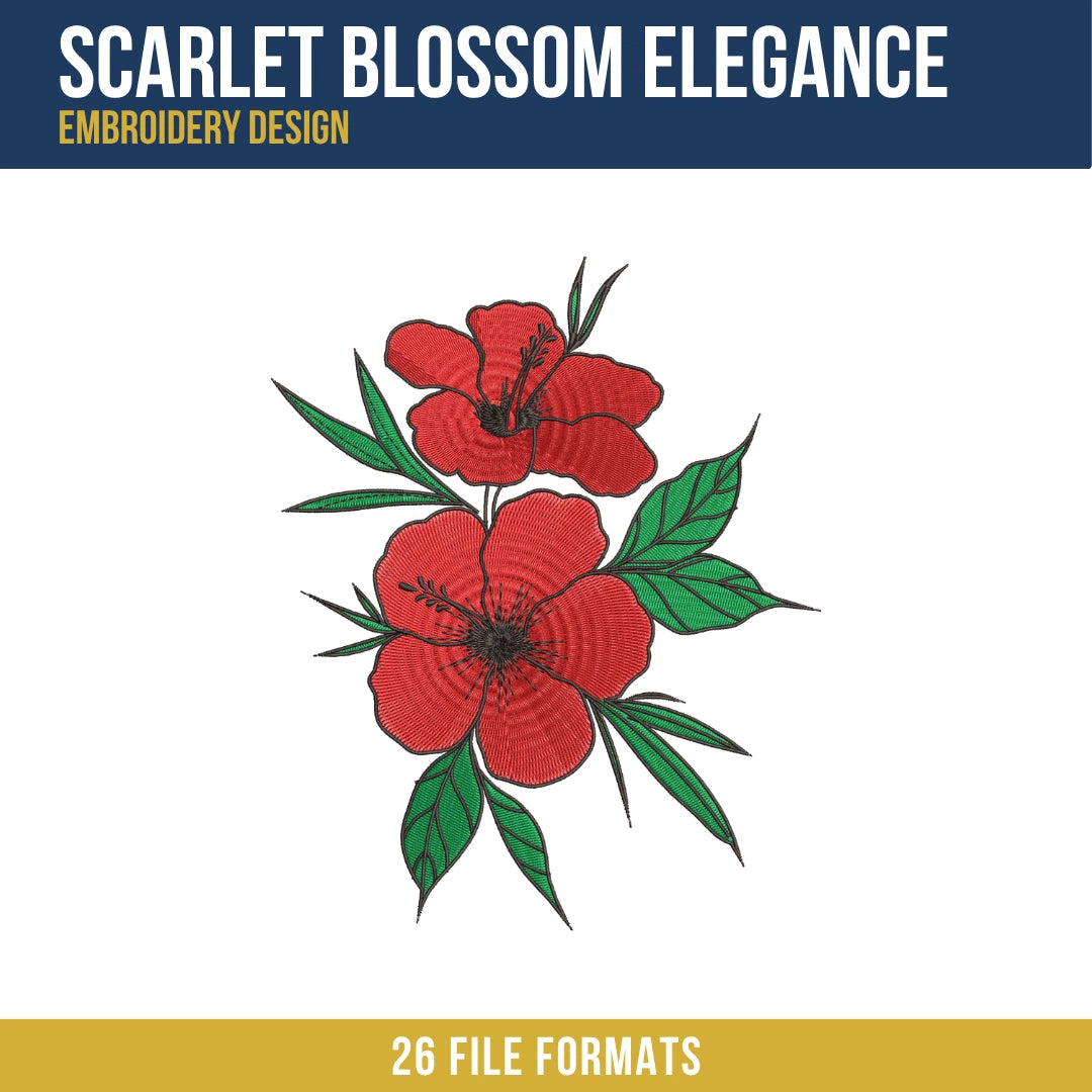 Scarlet Blossom Elegance Embroidery Design