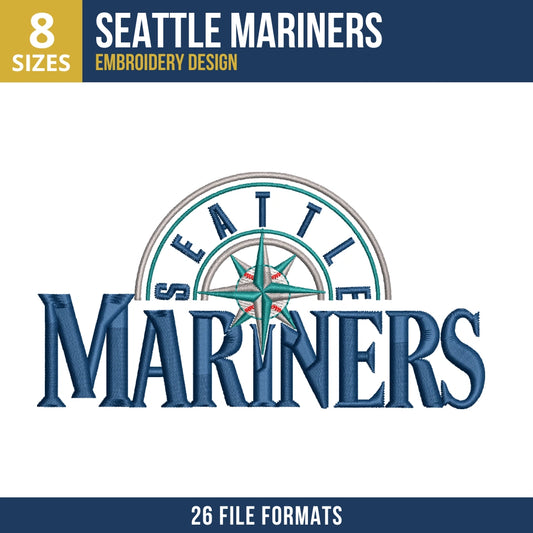 Seattle Mariners Wordmark Arc Compass Embroidery Design